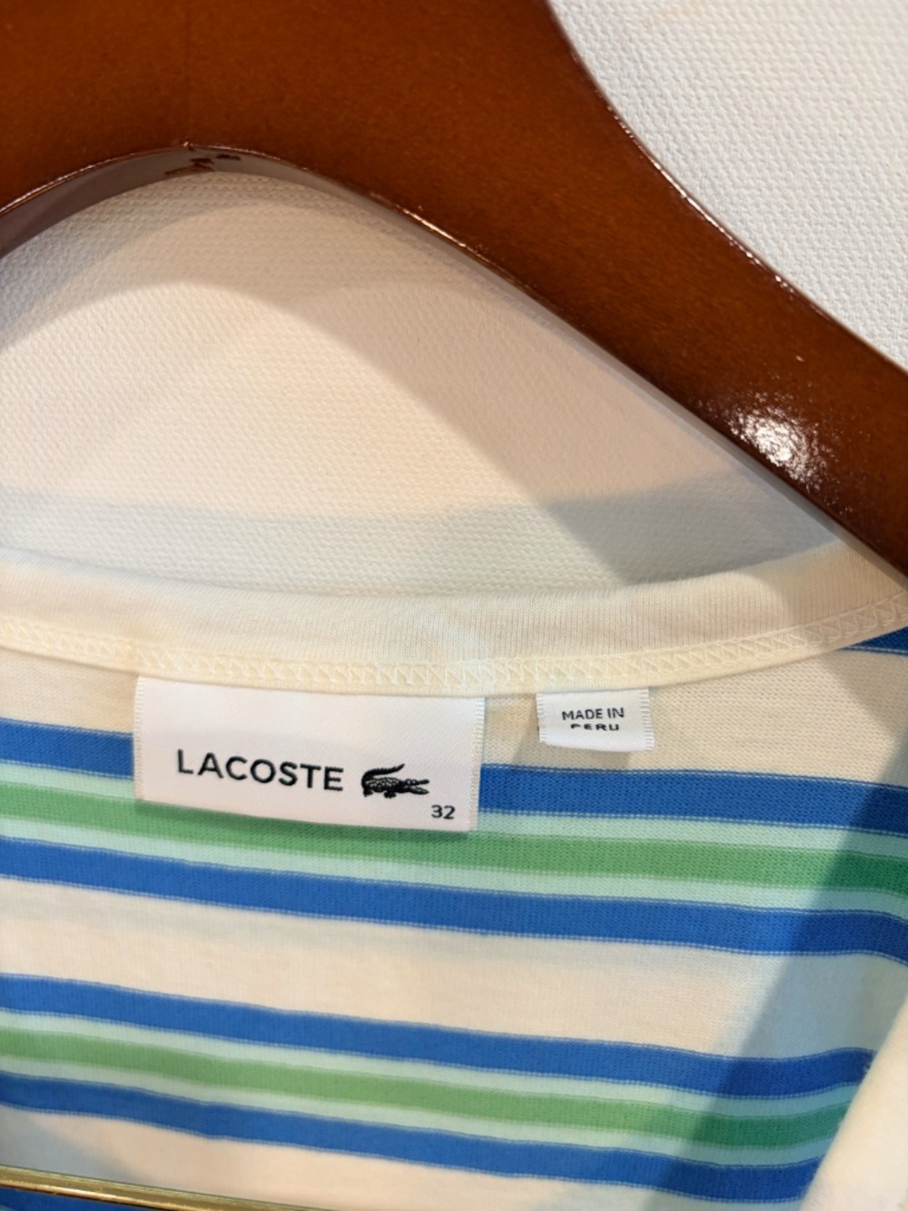 Lacoste Striped Tank Dress White Blue Green Cotton Size 32 XS, w Pockets - Picture 2 of 8